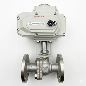 Q941F electric ball valve structure showing two body styles: Q941F-40 split-body design and Q941F-16Q/25Q/16C/25 three-piece construction, integral electric motor actuator with aluminum housing and position indicator, floating ball with PTFE seats, anti-blowout stem, flanged end connections with dimension annotations