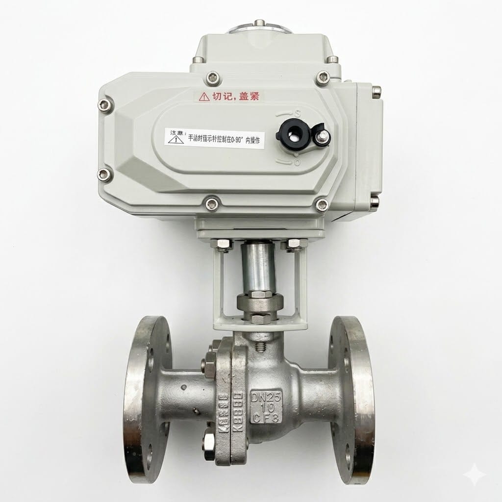 Q941F electric ball valve structure showing two body styles: Q941F-40 split-body design and Q941F-16Q/25Q/16C/25 three-piece construction, integral electric motor actuator with aluminum housing and position indicator, floating ball with PTFE seats, anti-blowout stem, flanged end connections with dimension annotations